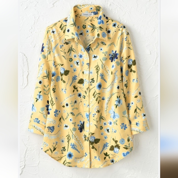 NWT Coldwater Creek Signs of Spring 3/4-Sleeve No-Iron Shirt Sz 14P - Picture 2 of 3